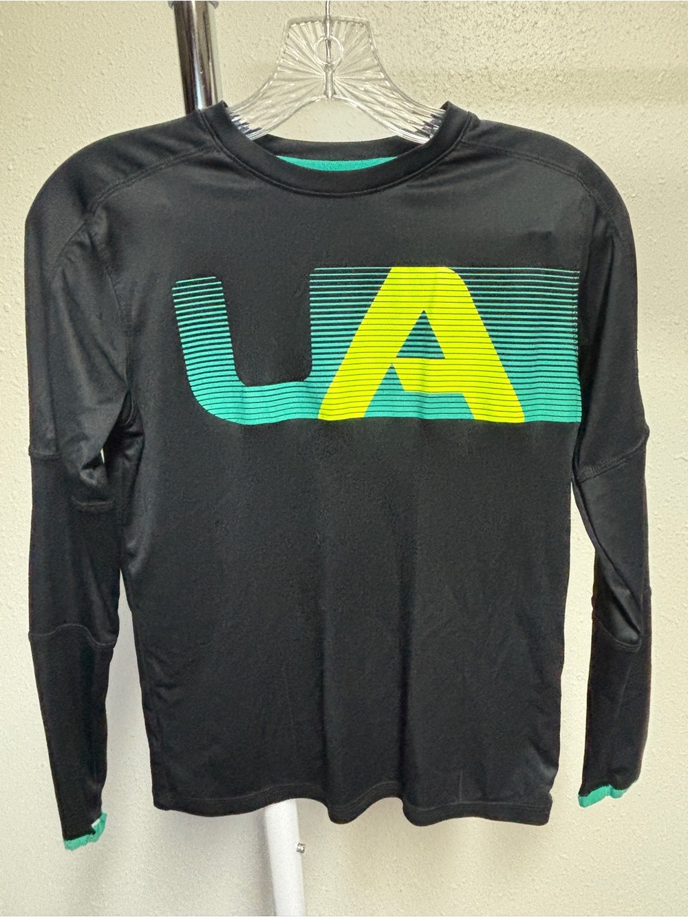 Under Armour Youth Black Athletic Long Sleeve Tee with Lime & Teal Graphic